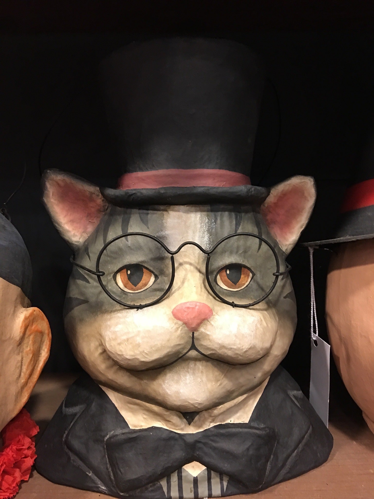 Smarty Pants Cat in Top Hat Paper Mache Bucket