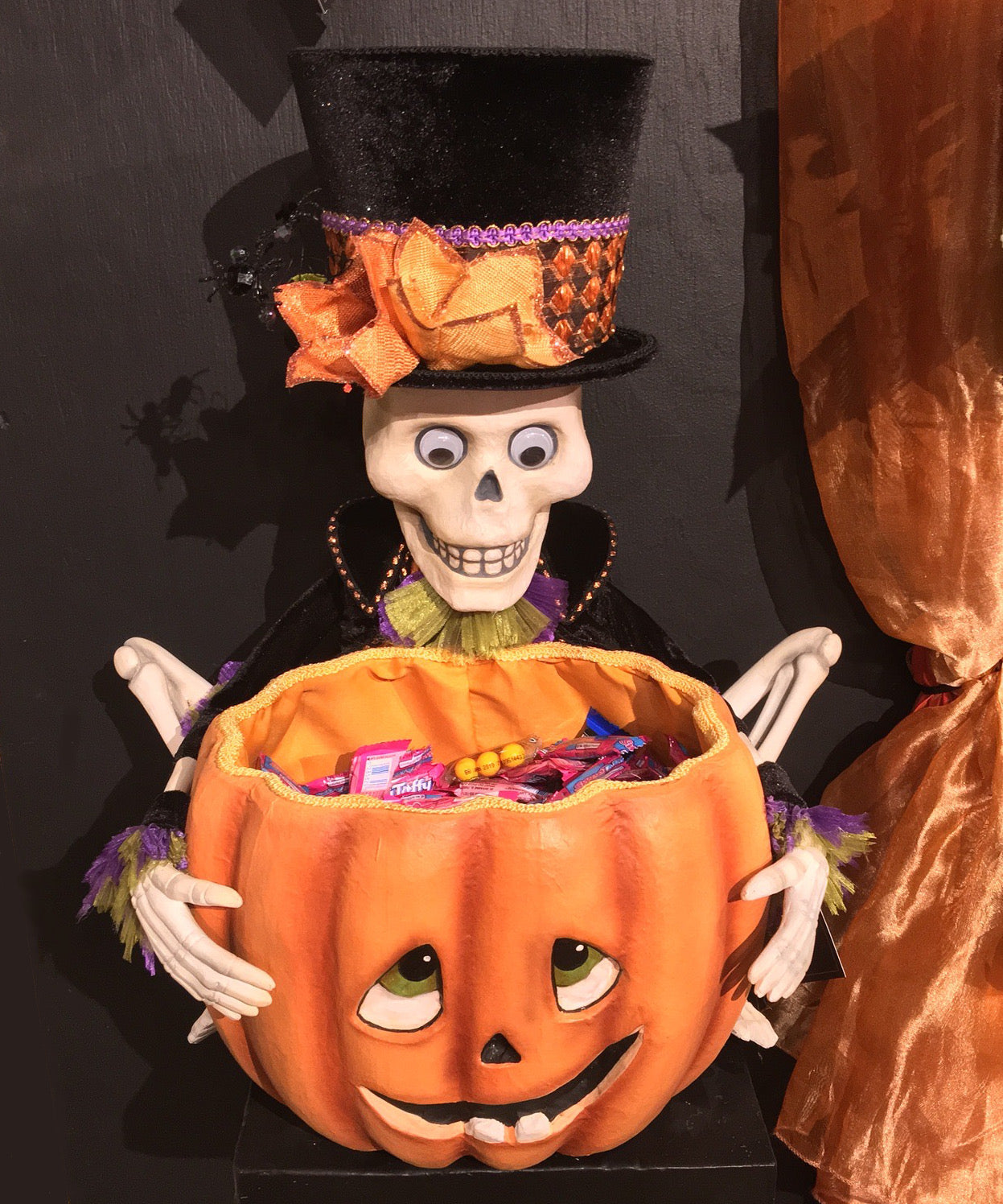 Katherine's Collection Skeleton with Pumpkin Candy Holder