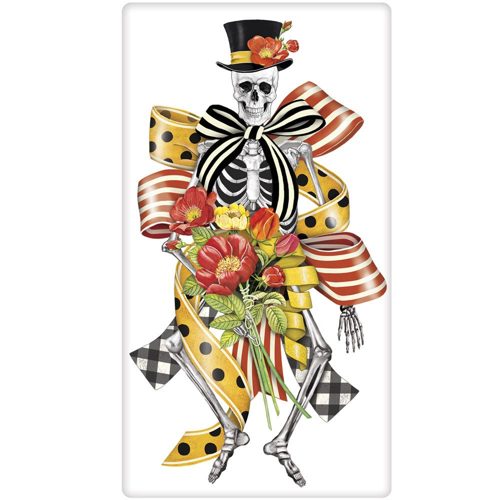 Skeleton in Top Hat with Flowers Towel