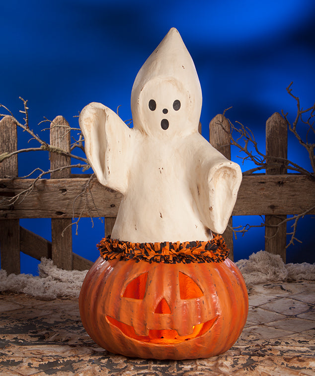 Ghost Coming Out of Pumpkin - Paper Mache