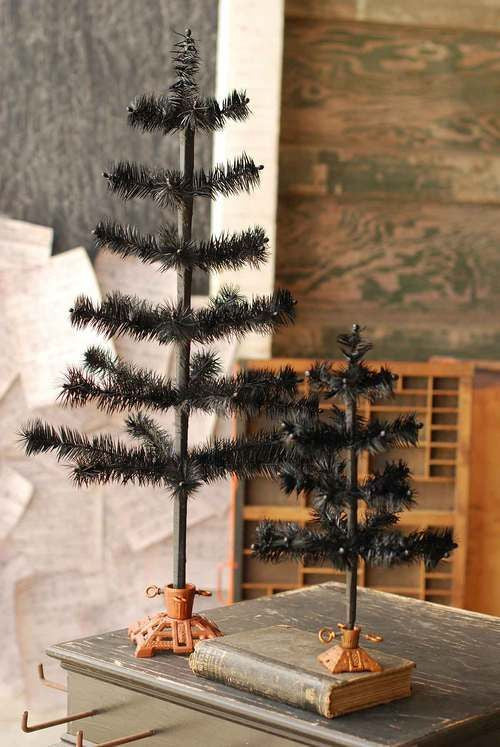 "Black Feather Tree with Aged Copper Cast Iron Base - 24"""