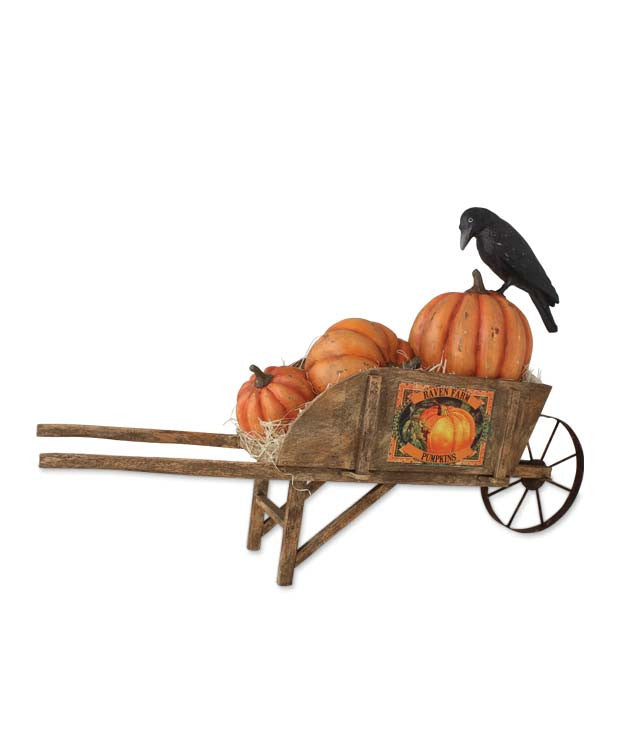 Harvest Wheelbarrow with Pumpkins & Crow