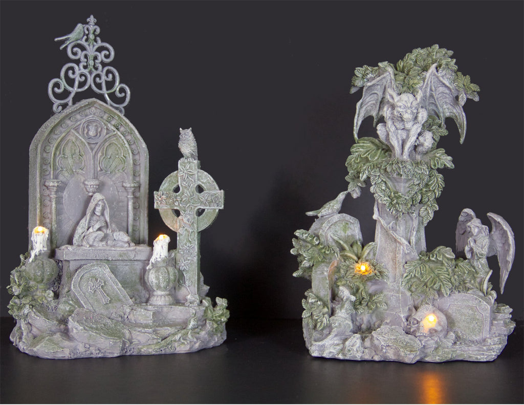 Haunted Cemetery with Gargoyle Figurines