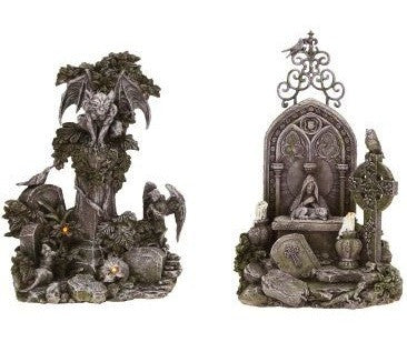 Haunted Cemetery with Gargoyle Figurines