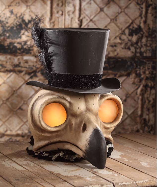 Large Owl Skull with Top Hat Container