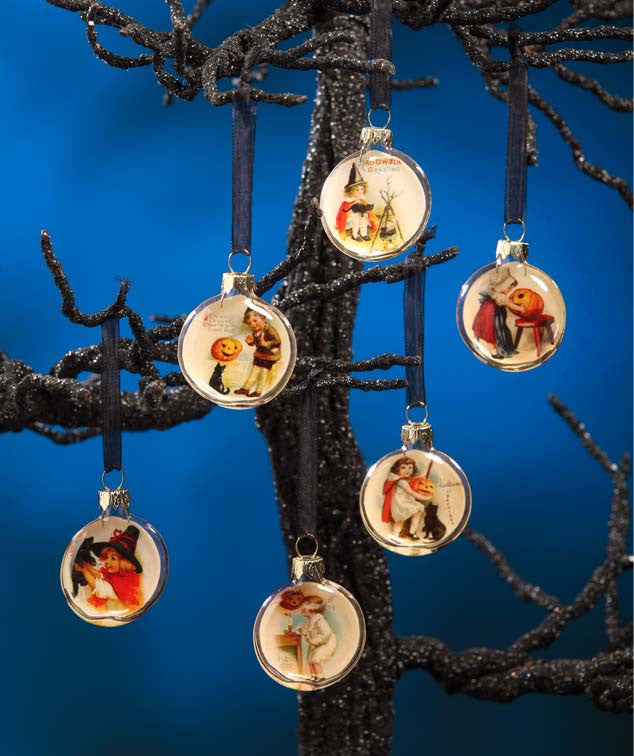 Mini Vintage Halloween Glass Disc Ornaments