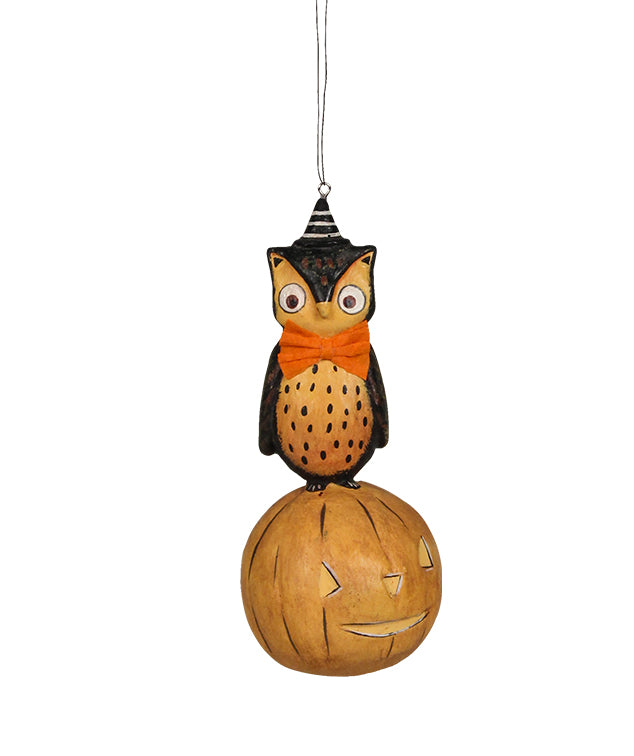 Owlbert Owl on Pumpkin Ornament