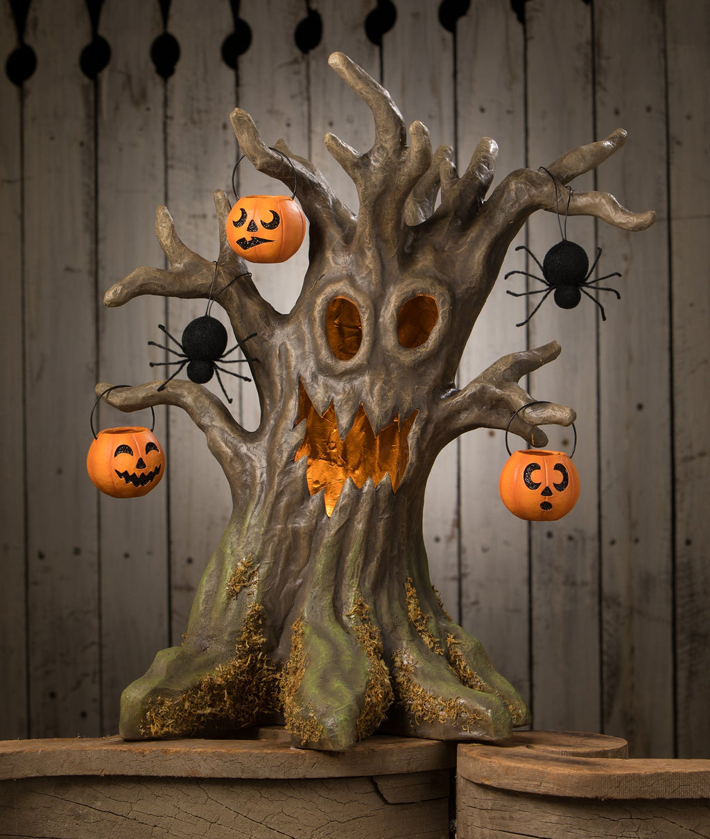 "Happy Haunting Tree, Paper Mache"