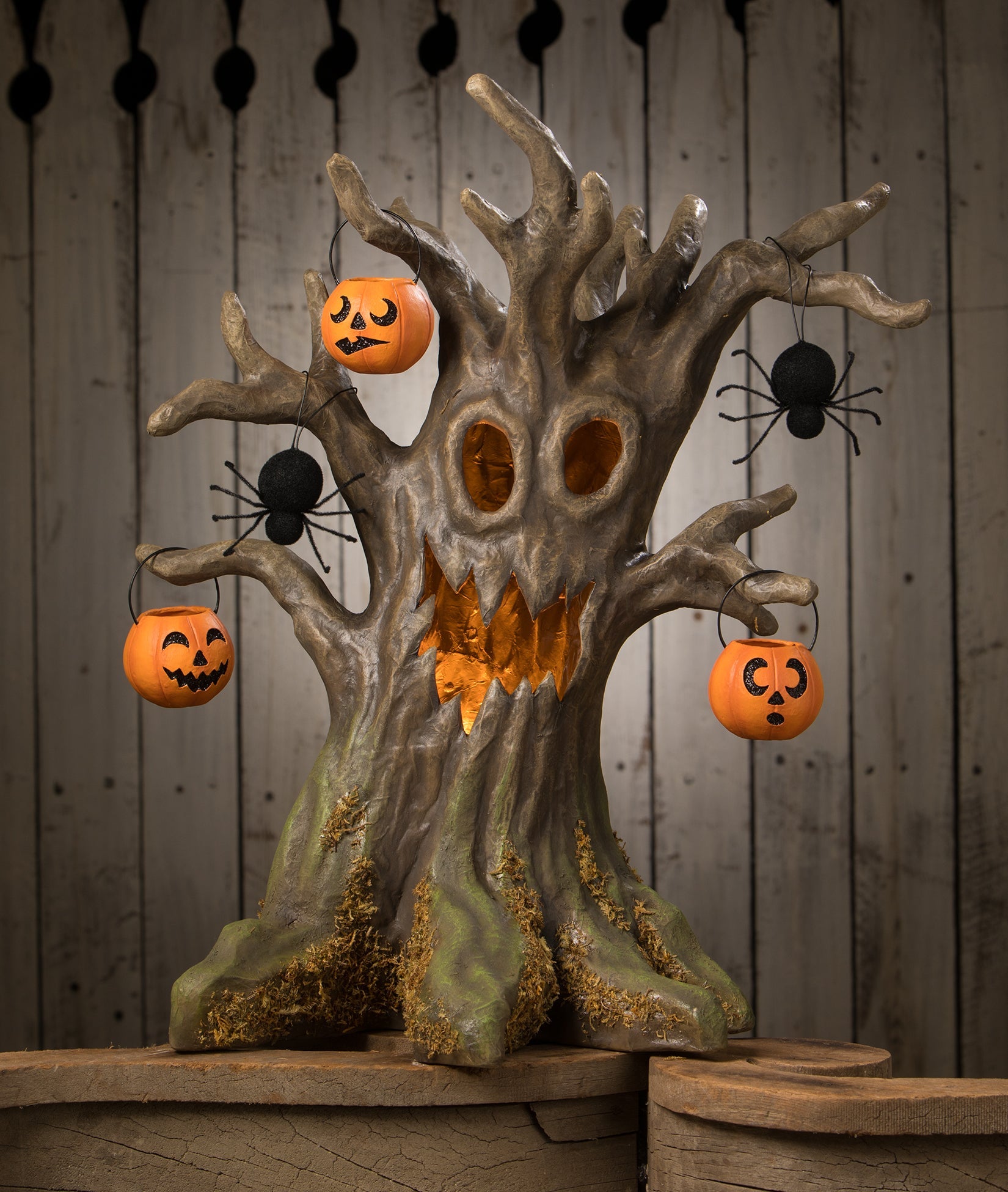 "Happy Haunting Tree, Paper Mache"