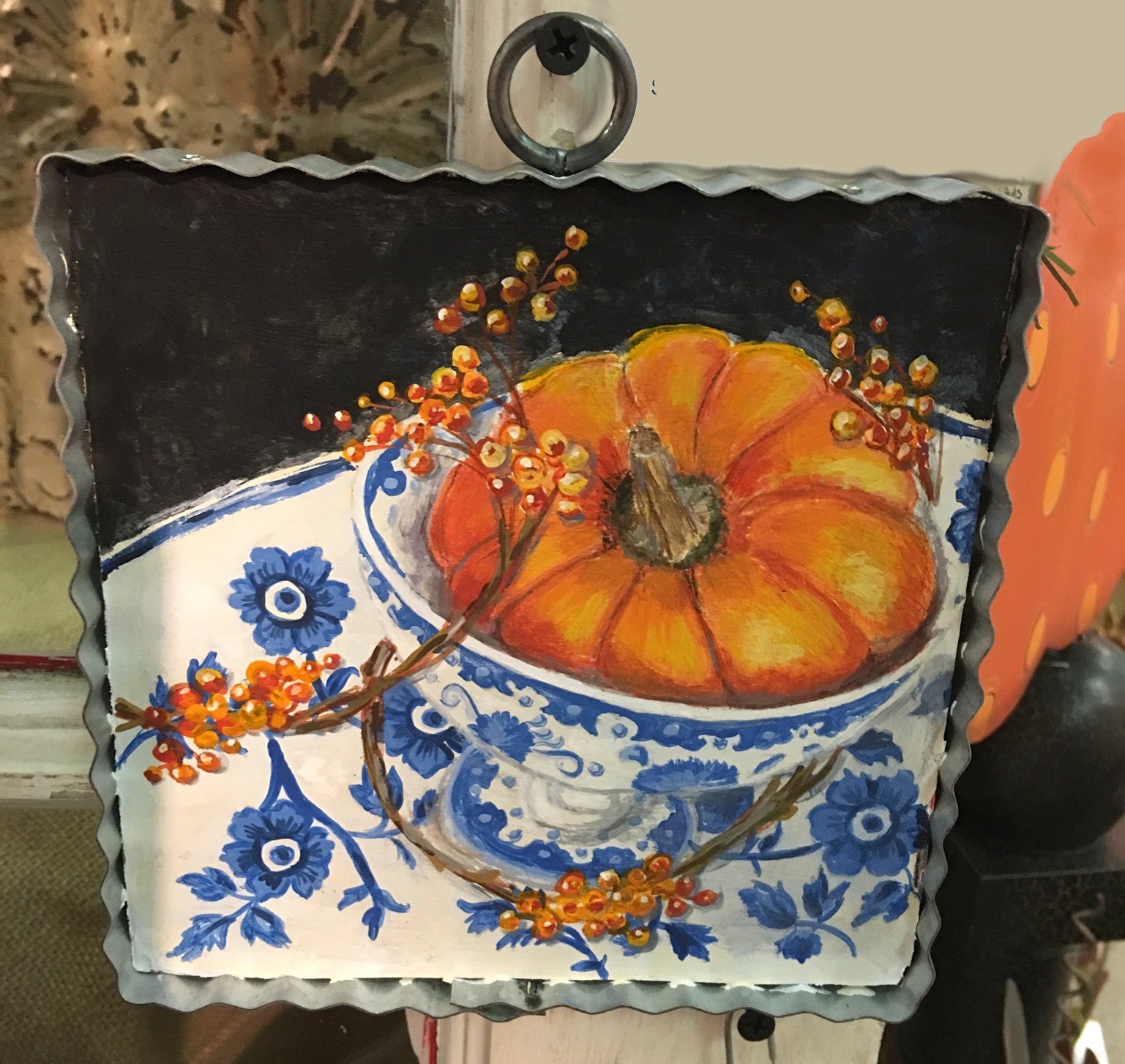 Pumpkin in Delftware Tea Cup Art