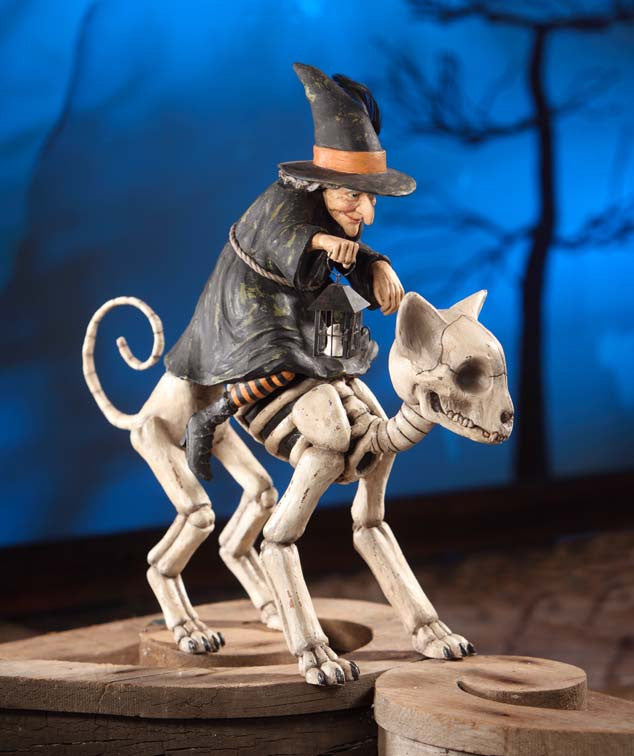 Witch Riding Skelly Cat - Bethany Lowe